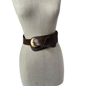 Free People Dark Brown Leather Belt with Brass Buckle